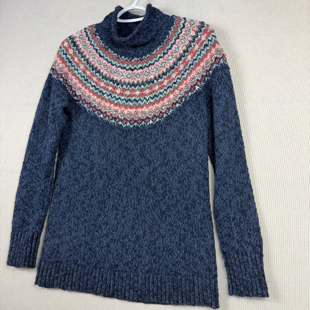 L.L. Bean Mock Neck Fair Isle Sweater SMALL Chunky Knit - Picture 3 of 8